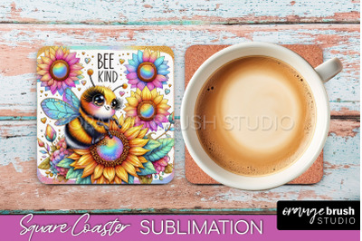 Watercolor Bee Square Coaster Sublimation - Bee Quote