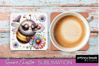 Watercolor Bee Square Coaster Sublimation - Bee Quote