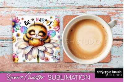 Watercolor Bee Square Coaster Sublimation - Bee Quote