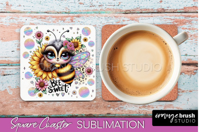 Watercolor Bee Square Coaster Sublimation - Bee Quote