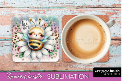 Watercolor Bee Square Coaster Sublimation - Bee Quote