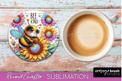 Bee Round Coaster Sublimation, Cute Bee Car Coaster Design