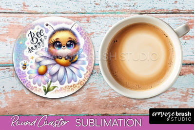 Bee Round Coaster Sublimation, Cute Bee Car Coaster Design