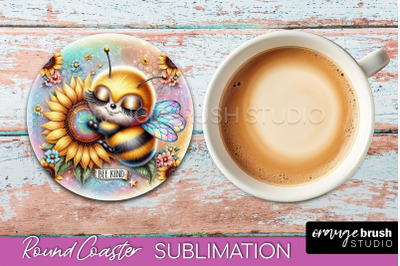 Bee Round Coaster Sublimation, Cute Bee Car Coaster Design