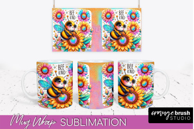 Bee Mug Wrap Inspirational Quote Floral Mug PNG Sublimation