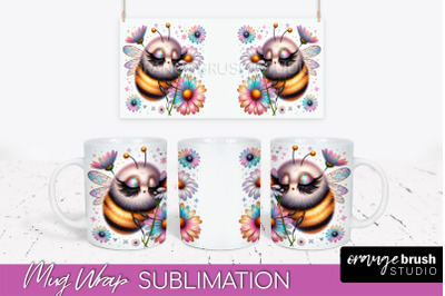 Bee Mug Wrap Inspirational Quote Floral Mug PNG Sublimation