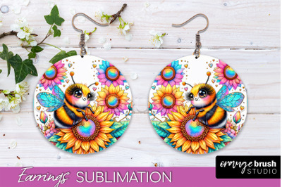 Bee Earrings PNG - Bee Flowers Round Earring Sublimation