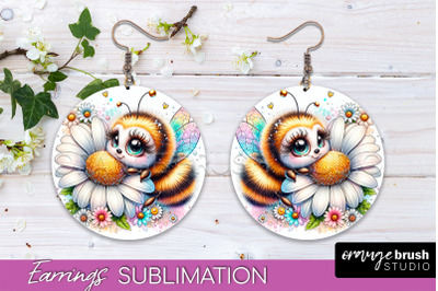 Bee Earrings PNG - Bee Flowers Round Earring Sublimation