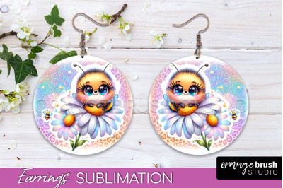 Bee Earrings PNG - Bee Flowers Round Earring Sublimation