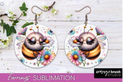 Bee Earrings PNG - Bee Flowers Round Earring Sublimation