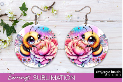 Bee Earrings PNG - Bee Flowers Round Earring Sublimation