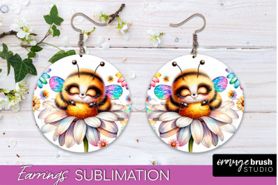 Bee Earrings PNG - Bee Flowers Round Earring Sublimation