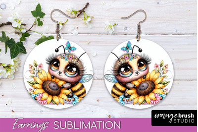 Bee Earrings PNG - Bee Flowers Round Earring Sublimation