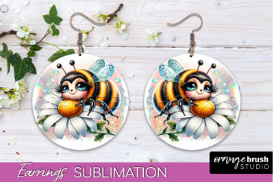 Bee Earrings PNG - Bee Flowers Round Earring Sublimation