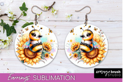 Bee Earrings PNG - Bee Flowers Round Earring Sublimation