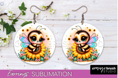 Bee Earrings PNG - Bee Flowers Round Earring Sublimation