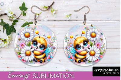 Bee Earrings PNG - Bee Flowers Round Earring Sublimation