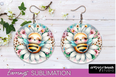 Bee Earrings PNG - Bee Flowers Round Earring Sublimation