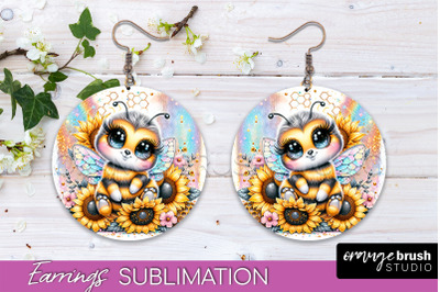 Bee Earrings PNG - Bee Flowers Round Earring Sublimation