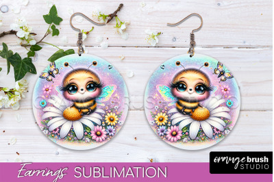 Bee Earrings PNG - Bee Flowers Round Earring Sublimation