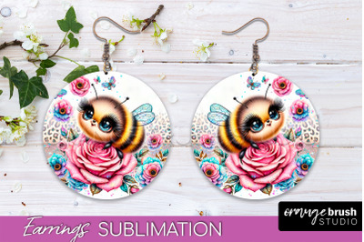 Bee Earrings PNG - Bee Flowers Round Earring Sublimation