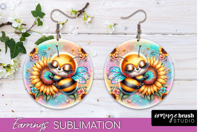 Bee Earrings PNG - Bee Flowers Round Earring Sublimation