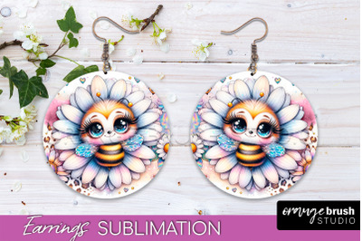 Bee Earrings PNG - Bee Flowers Round Earring Sublimation