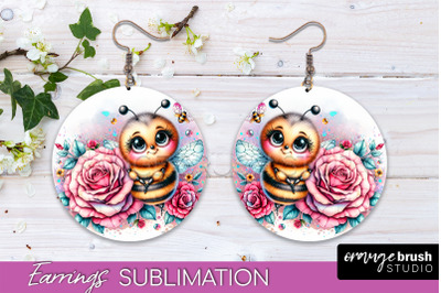 Bee Earrings PNG - Bee Flowers Round Earring Sublimation