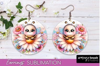 Bee Earrings PNG - Bee Flowers Round Earring Sublimation