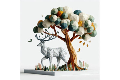 3d deer standing under a deciduous