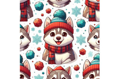 cute adorable husky in snowfall