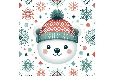 Cute polar bear in a knitted hat with