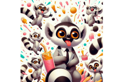 Funny lemur  splash textured backgr