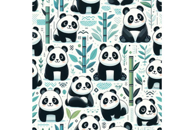 Pandas. Asia cute panda family and