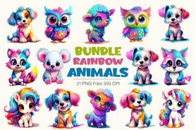 Bundle of rainbow animals. TShirt Sticker.