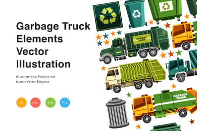 Garbage Truck Elements Vector Illustration