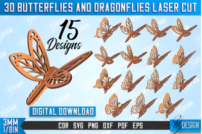 3D Dragonflies and Butterflies Laser Cut Design Bundle