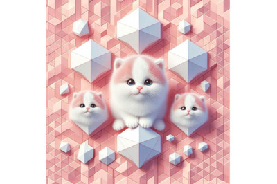 cute fluffy white kitten, pink background 3