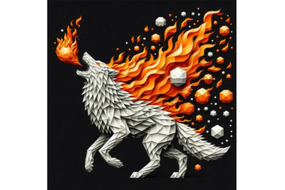 ire blowing wolf , black background 3D