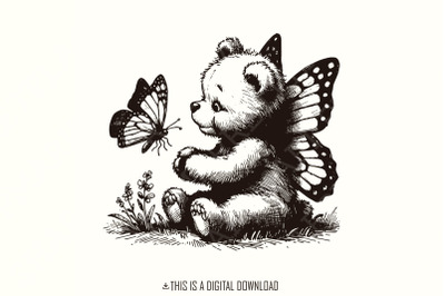 Adorable Bear with Butterfly Wings PNG&2C; Vintage Animal Sketch&2C; Cute Self Care &amp;amp; Sarcastic Sayings&2C; Funny Tshirt Quotes Download