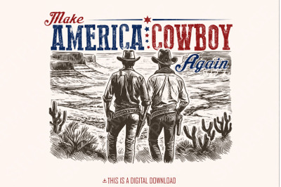 Make America Cowboy Again PNG, Western 4th of July Png, Fourth of July Sublimation Designs, Independence Day Country, Retro American Cowboy