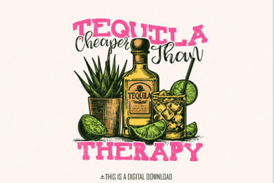 Tequila Therapy PNG, Summer Tequila Sublimation, Beach Vibes, Retro Summer, Cheaper Than Therapy, Cinco De Mayo Digital Download