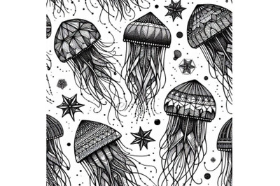 Hand drawn vector jellyfish. Sea