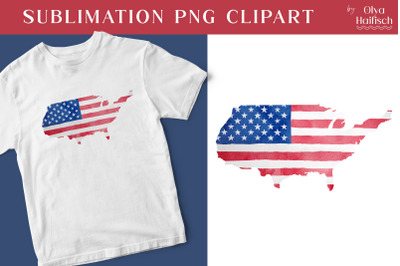 Watercolor USA Flag Map. Independence Day 4th of July Design