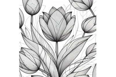 Tulip contour drawing. Minimal fl