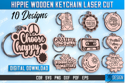 Hippie Wooden Keychain Bundle | Hippie Style | Retro Vibes | CNC File