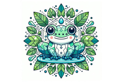 cute frog setting on a water leaf