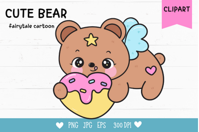 Cute bear clipart kawaii animal birthday girl cartoon