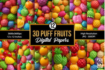 Colorful 3D Puff Fruits Seamless Patterns