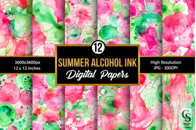 Pink Green Alcohol Ink Digital Papers